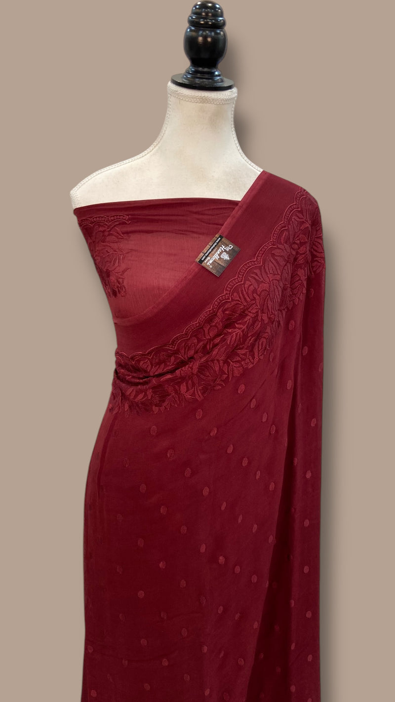 Pure Georgette Chikankari Handloom Banarasi Saree - The Handlooms