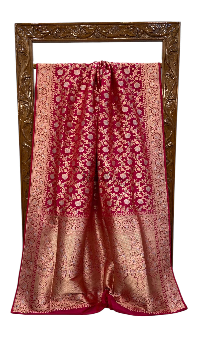 Pure Katan Silk Banarasi Handloom Saree - All Over Sona Roopa Jaal Work - The Handlooms