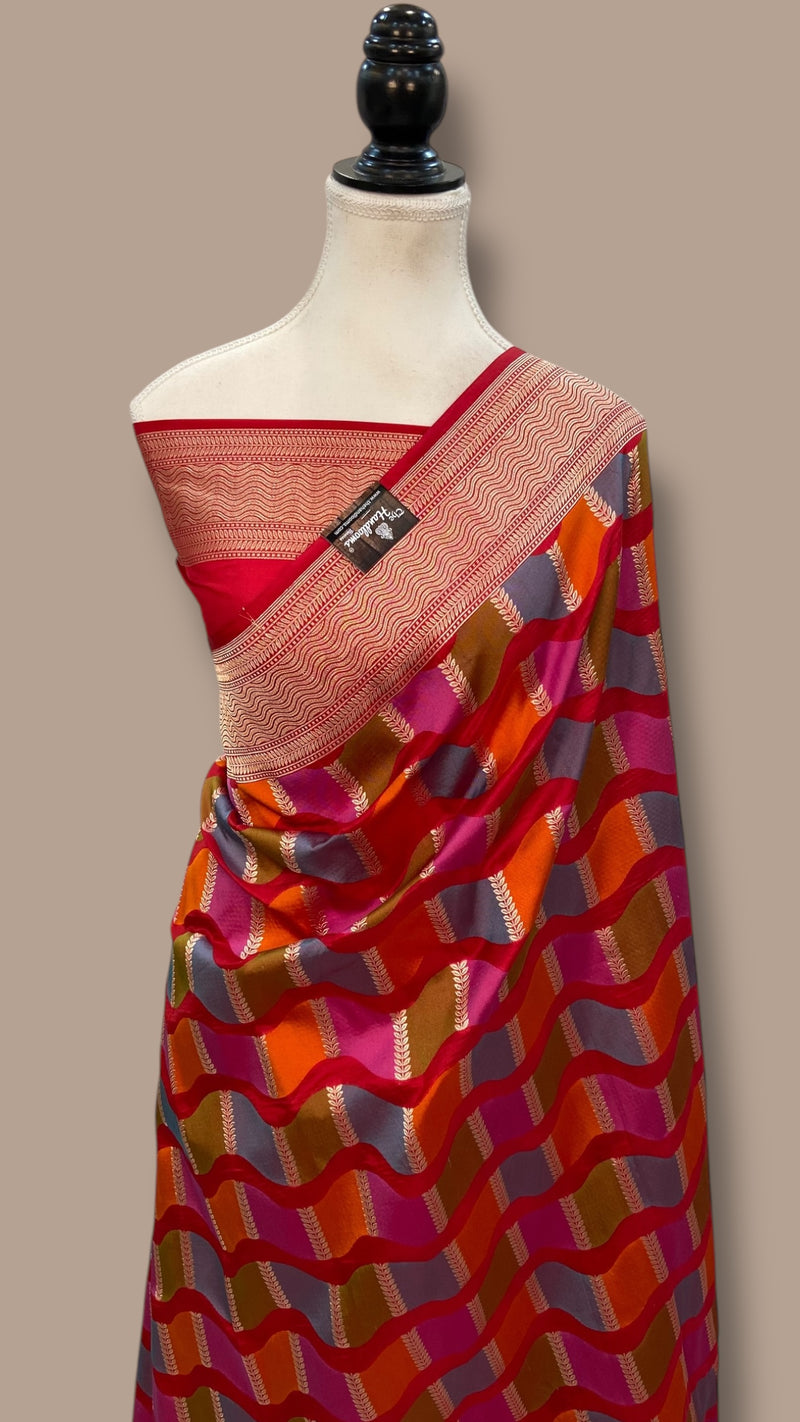 Pure Katan Silk Banarasi Handloom Saree - All over Jaal Work With Rangkart - The Handlooms