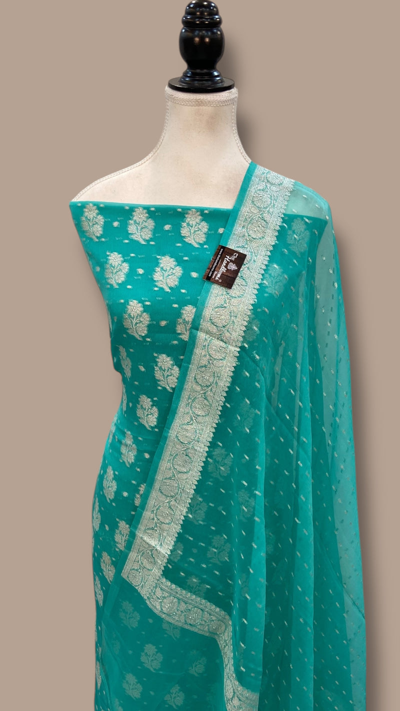Khaddi Georgette Banarasi Dress material Silver Zari - The Handlooms
