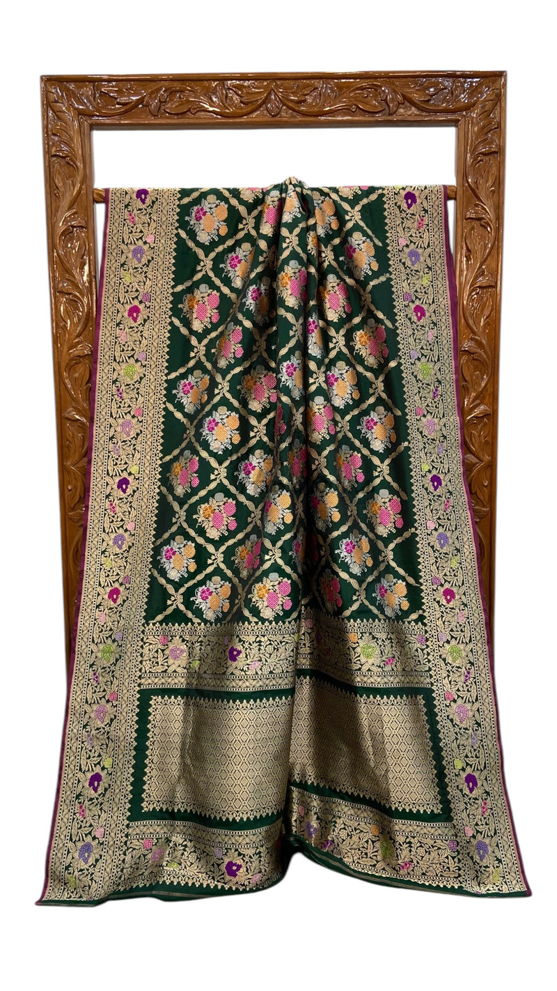 Ektara Pure Katan Silk Banarasi Handloom Saree - All over kadiyal Jaal work - The Handlooms