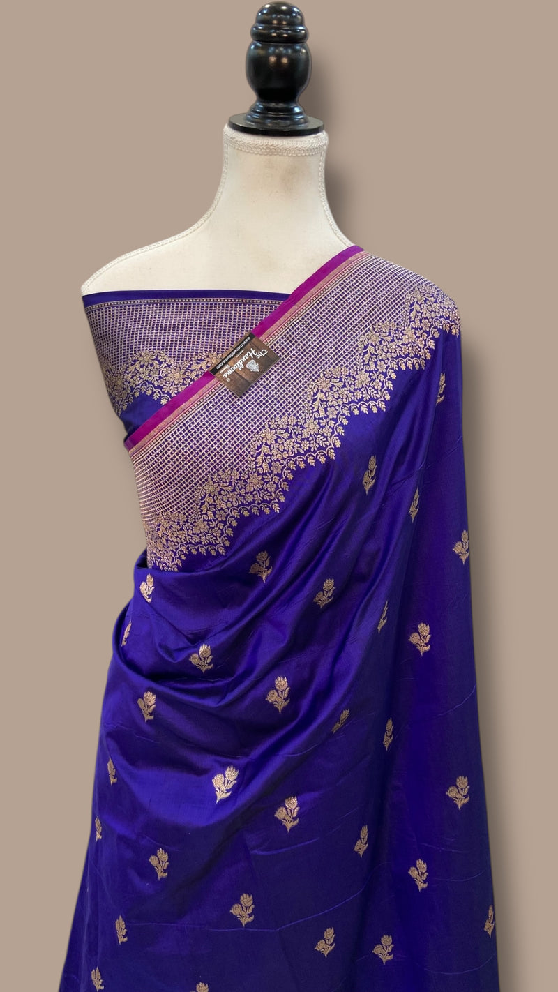 Pure Satan Silk Banarasi Handloom Saree - All over Motifs Work - The Handlooms