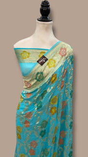 Pure Khaddi Georgette Handloom Banarasi Saree - All over Jaal Work With Meenakari - The Handlooms