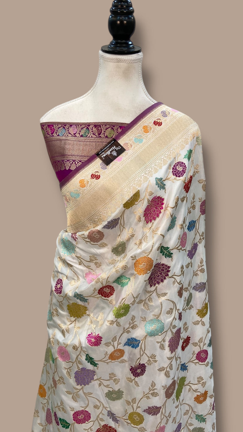 Ektara Pure Katan Silk Banarasi Handloom Saree - All over kadiyal Jaal work - The Handlooms