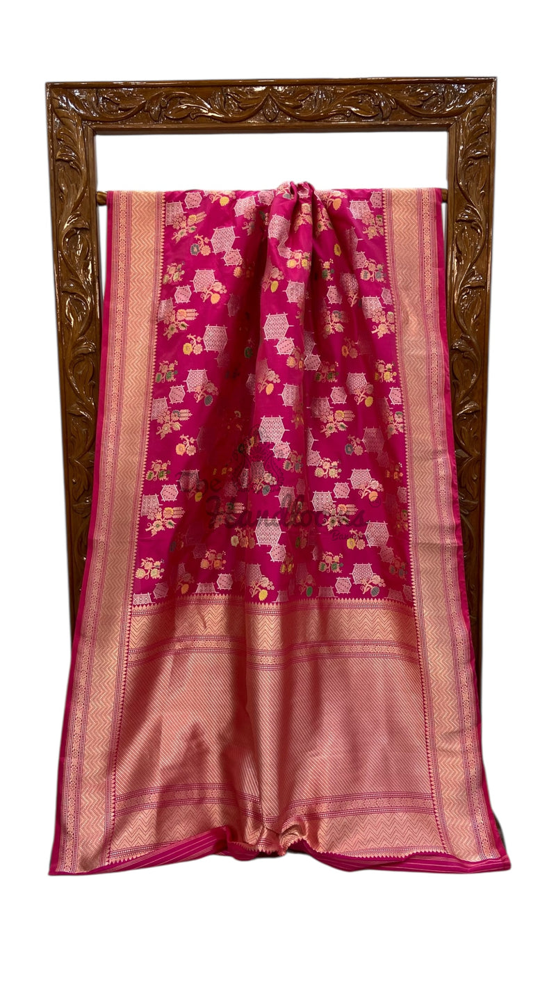 Ektara Pure Katan Silk Banarasi Handloom Saree - All over kadiyal Jaal work - The Handlooms