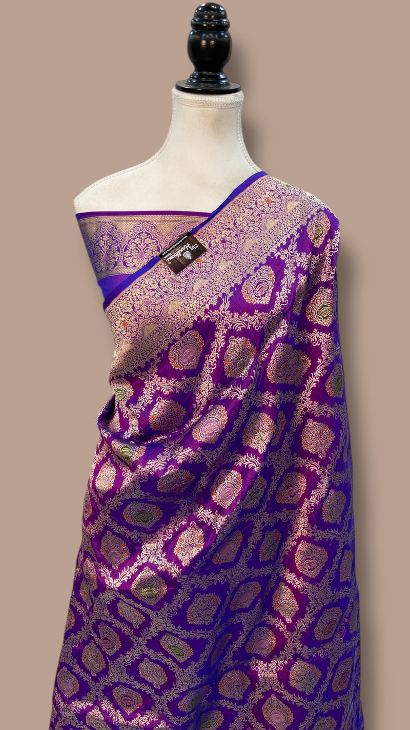 Pure Katan Silk Banarasi Handloom Saree - All over Jaal work With Meenakari - The Handlooms