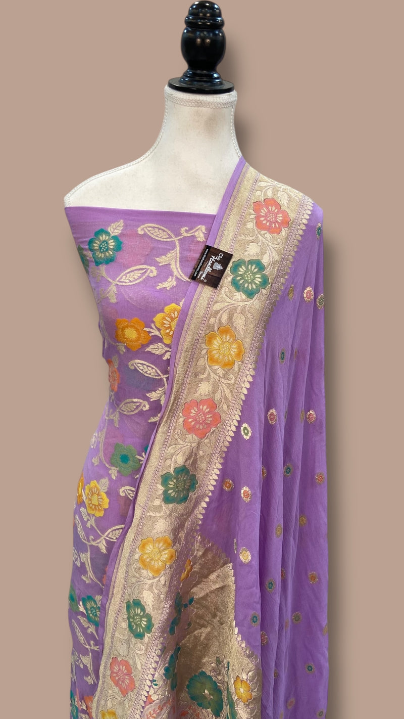 Khaddi Georgette Banarasi Dress material with Meenakari - The Handlooms