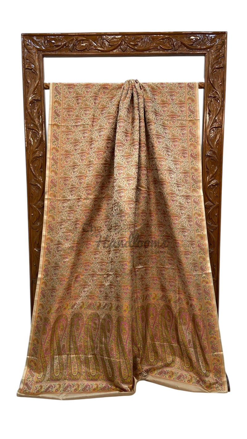 Regal Pure Katan Jamdani Silk Banarasi Saree – Handwoven Tanchui Brocade - The Handlooms