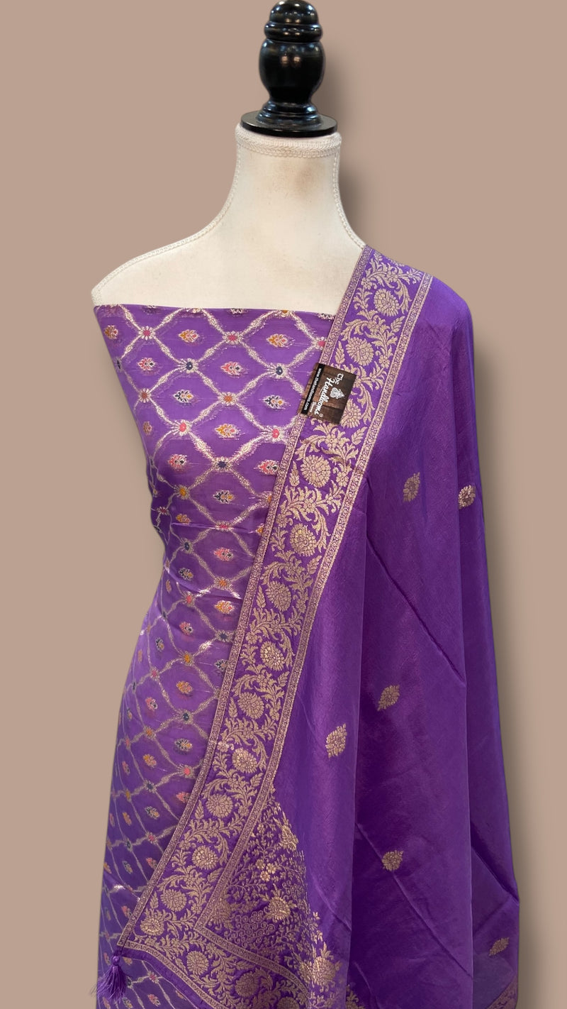 Chanderi Cotton Banarasi Dress material - Georgette Dupatta - The Handlooms