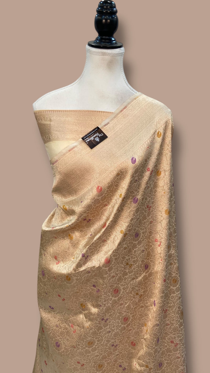 Regal Pure Katan Silk Banarasi Saree – Handwoven Tanchui Brocade with Meenakari Work - The Handlooms