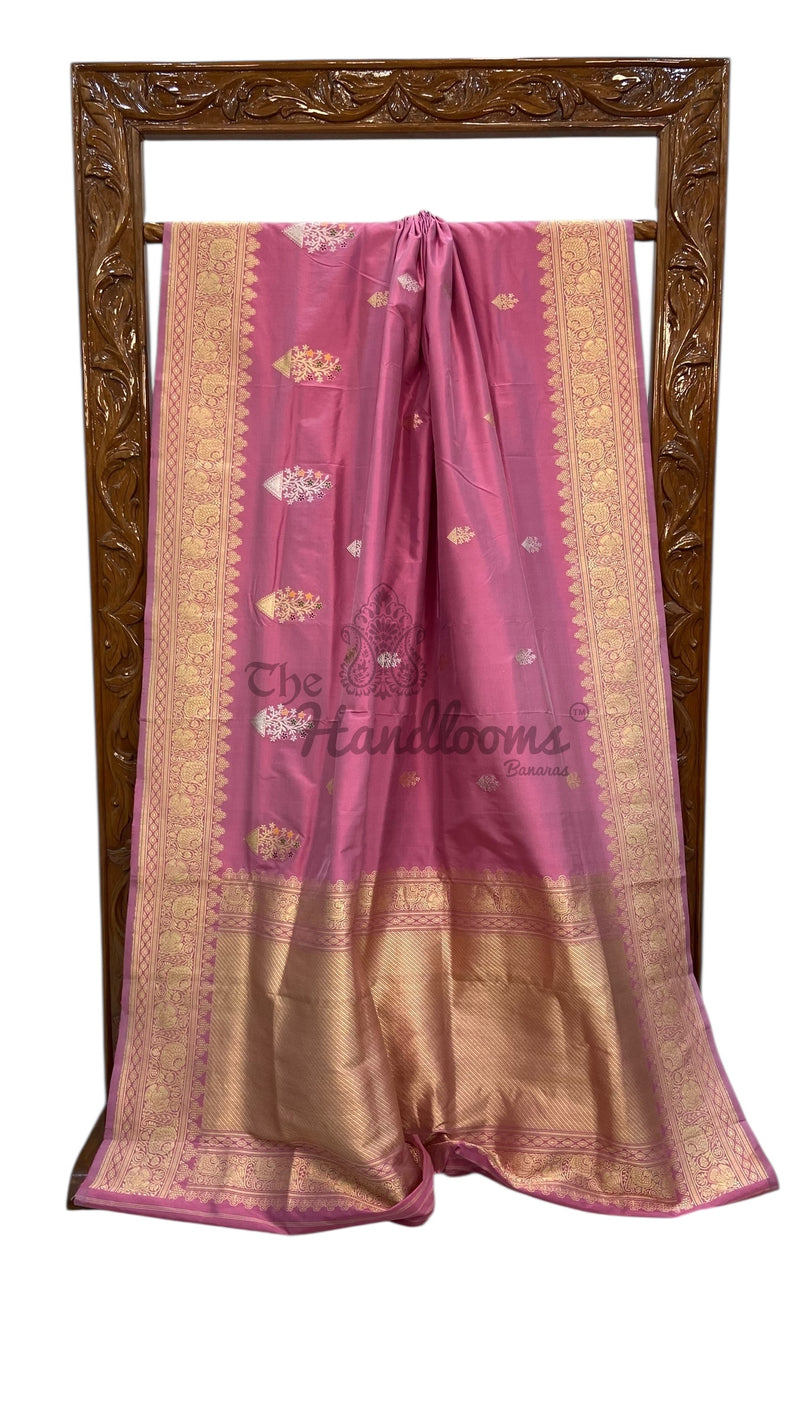 Pure Katan Silk Banarasi Handloom Saree - All over Kadua motifs With Meenakari - The Handlooms