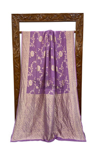 Moonga Georgette Handloom Banarasi Saree - All Over Sona Roopa Jaal Work - The Handlooms