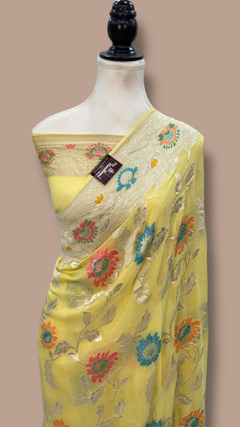 Pure Khaddi Georgette Handloom Banarasi Saree - All over Jaal Work With Meenakari - The Handlooms