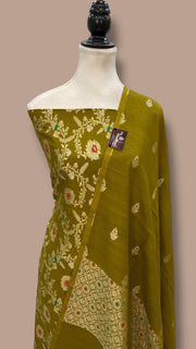 Pure Moonga Silk Banarasi Dress Material - The Handlooms