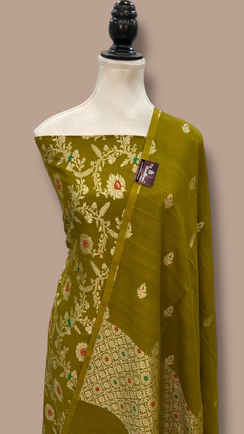 Pure Moonga Silk Banarasi Dress Material - The Handlooms