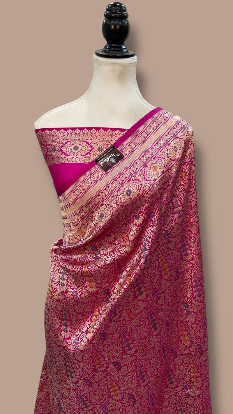 Regal Pure Katan Silk Banarasi Saree – Handwoven Tanchui Brocade with Meenakari Work - The Handlooms
