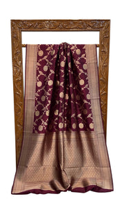 Wine Maroon Pure Chiniya Silk Khaddi Handloom Banarasi Saree - The Handlooms