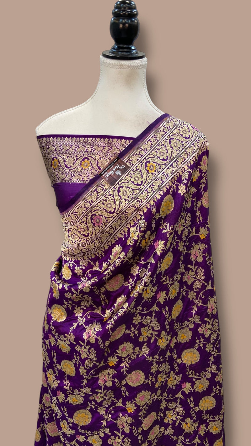 Pure Katan Silk Banarasi Handloom Saree - All over Jaal work With Meenakari - The Handlooms