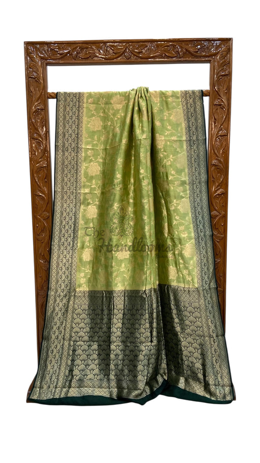 Pista Pure Chiniya Khaddi Handloom Banarasi Saree - The Handlooms
