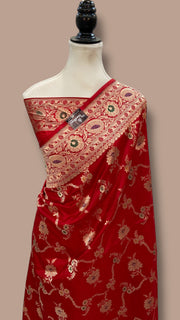 Pure Katan Silk Banarasi Handloom Saree - All Over Jaal Work - With Meenakari - The Handlooms
