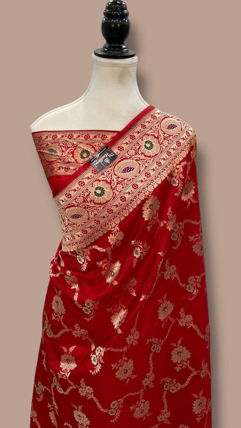 Pure Katan Silk Banarasi Handloom Saree - All Over Jaal Work - With Meenakari - The Handlooms