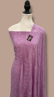 Pure Georgette Banarasi Chikankari Dress Material - The Handlooms