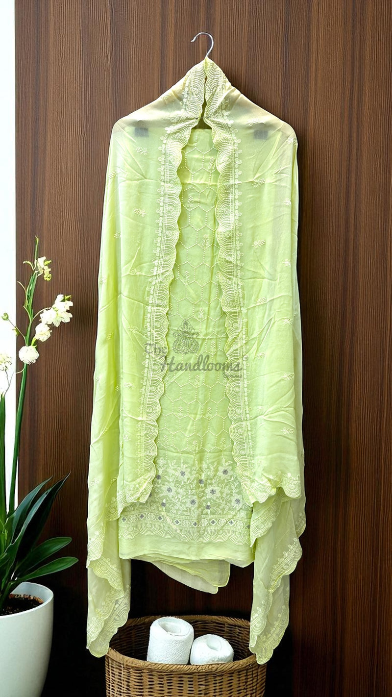 Pure Georgette Banarasi Chikan kari Dress Material - The Handlooms