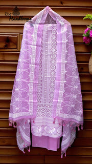 Pure Organza Chikankari Handloom Banarasi Dress Material - The Handlooms