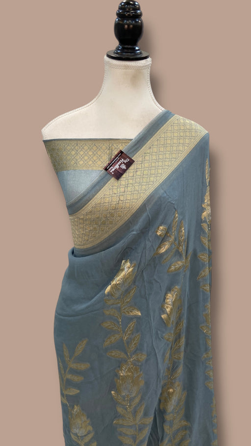 Grey Georgette Banarasi Saree - The Handlooms