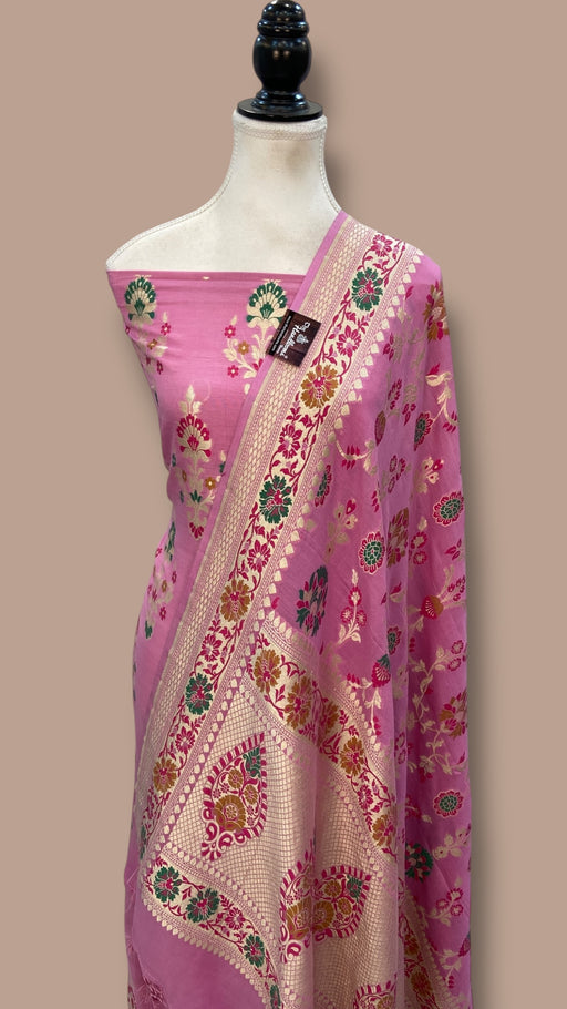 Pure Moonga Georgette Banarasi Dress Material - The Handlooms