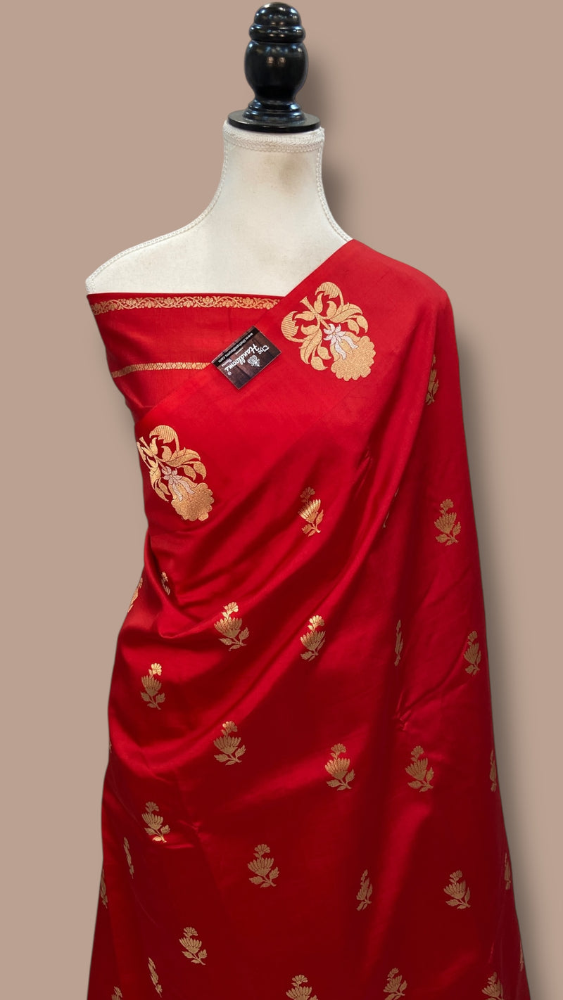 Pure Katan Silk Banarasi Handloom Saree - All over Kadua Motifs - The Handlooms