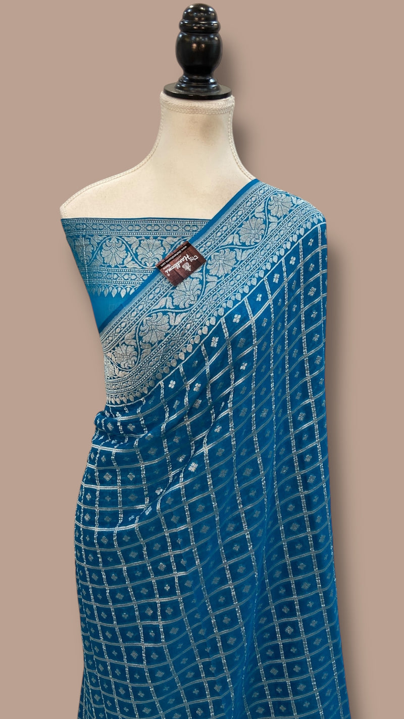 Pure Khaddi Georgette Banarasi Saree Silver Zari - The Handlooms