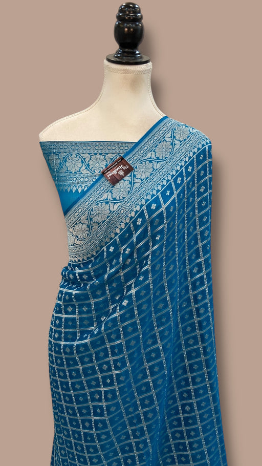 Pure Khaddi Georgette Banarasi Saree Silver Zari - The Handlooms