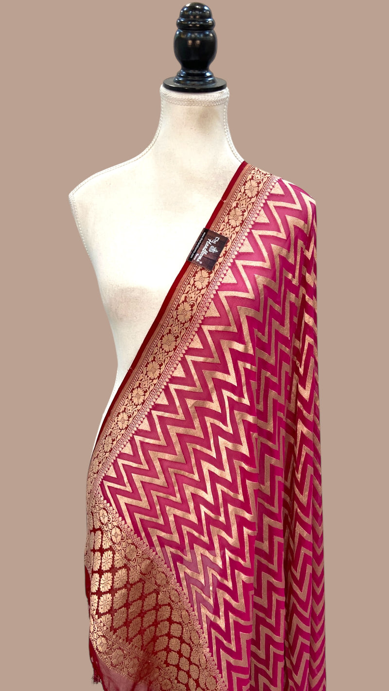 Pure Khaddi Georgette Dupatta - water zari - The Handlooms