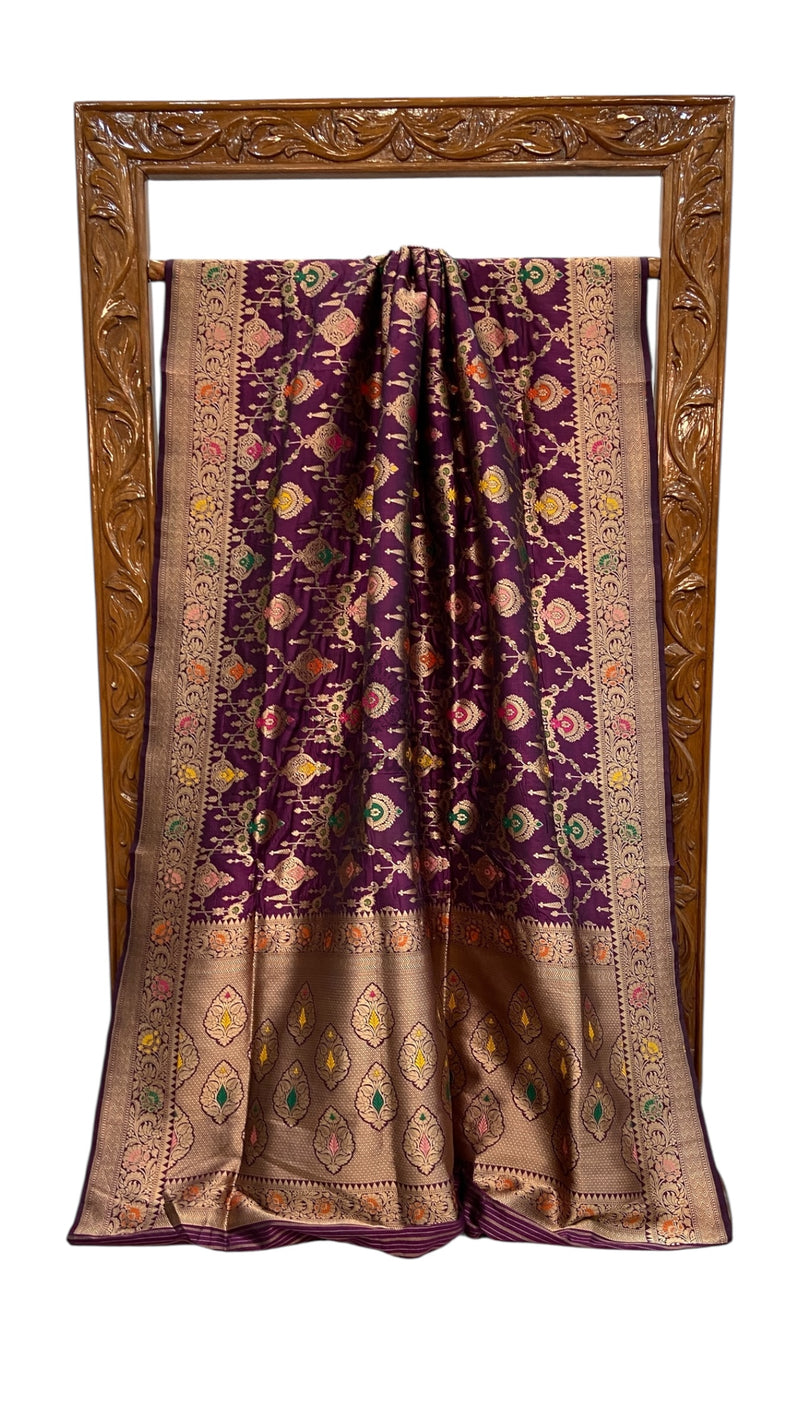 Pure Katan Silk Banarasi Handloom Saree - All over Jaal work With Meenakari - The Handlooms