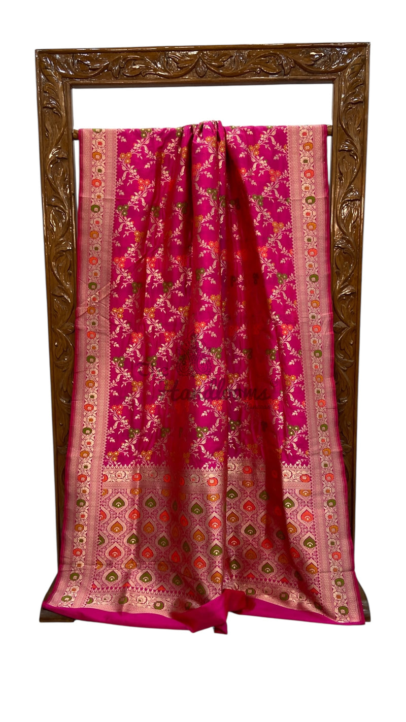 Pure Katan Silk Banarasi Handloom Saree - All over Jaal Work With Meenakari - The Handlooms