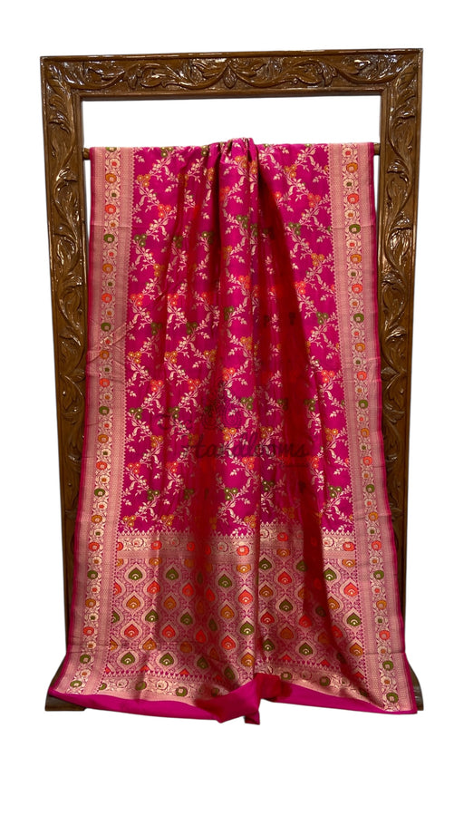 Pure Katan Silk Banarasi Handloom Saree - All over Jaal Work With Meenakari - The Handlooms