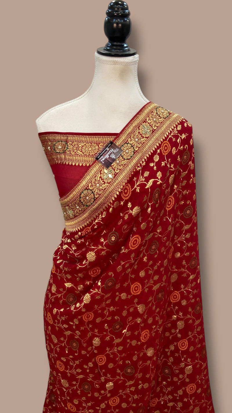 Georgette Banarasi Saree With Handwork - The Handlooms