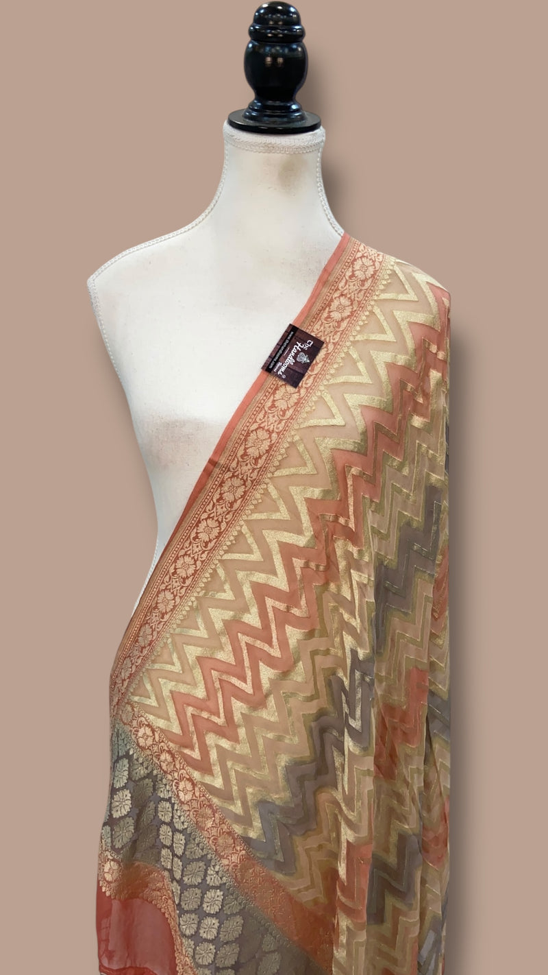Pure Khaddi Georgette Dupatta - water zari - The Handlooms