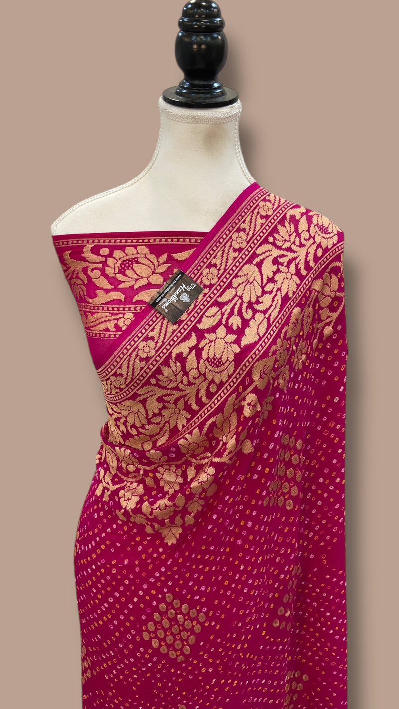Pure Georgette Banarasi Bandhej Handloom Saree - The Handlooms
