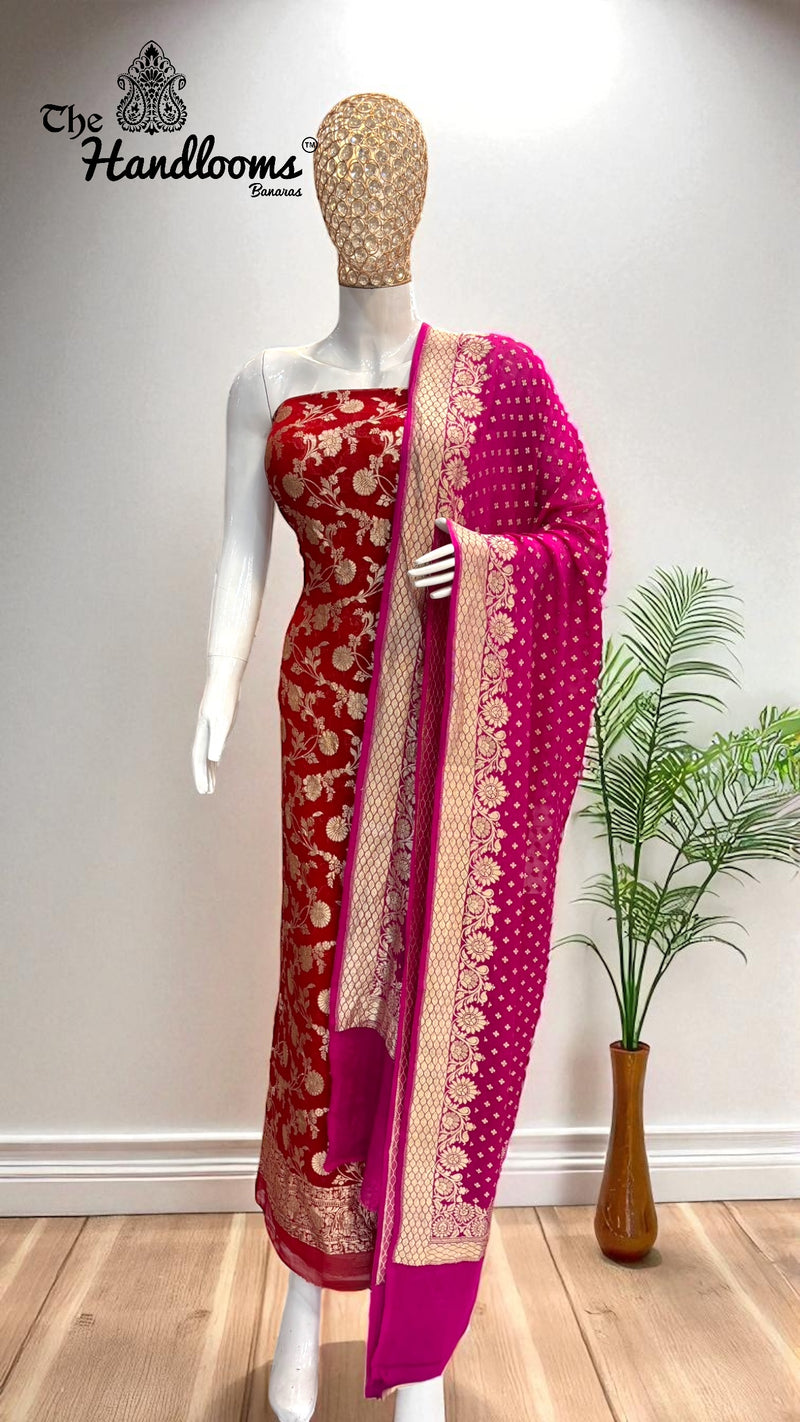 Khaddi Georgette Banarasi Dress material Water Zari - The Handlooms