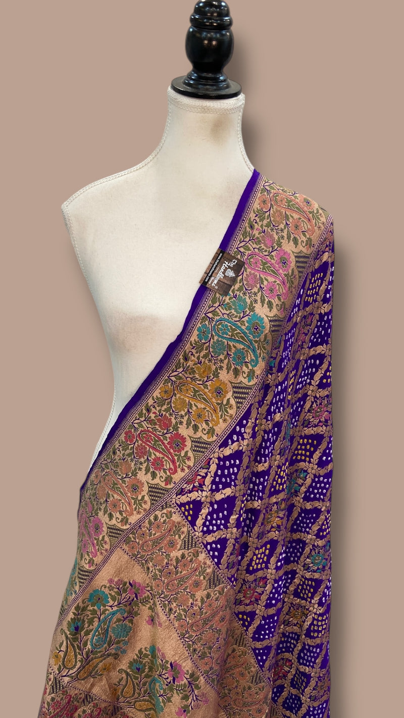 Pure Georgette Banarasi Bandhej Handloom Dupatta - The Handlooms