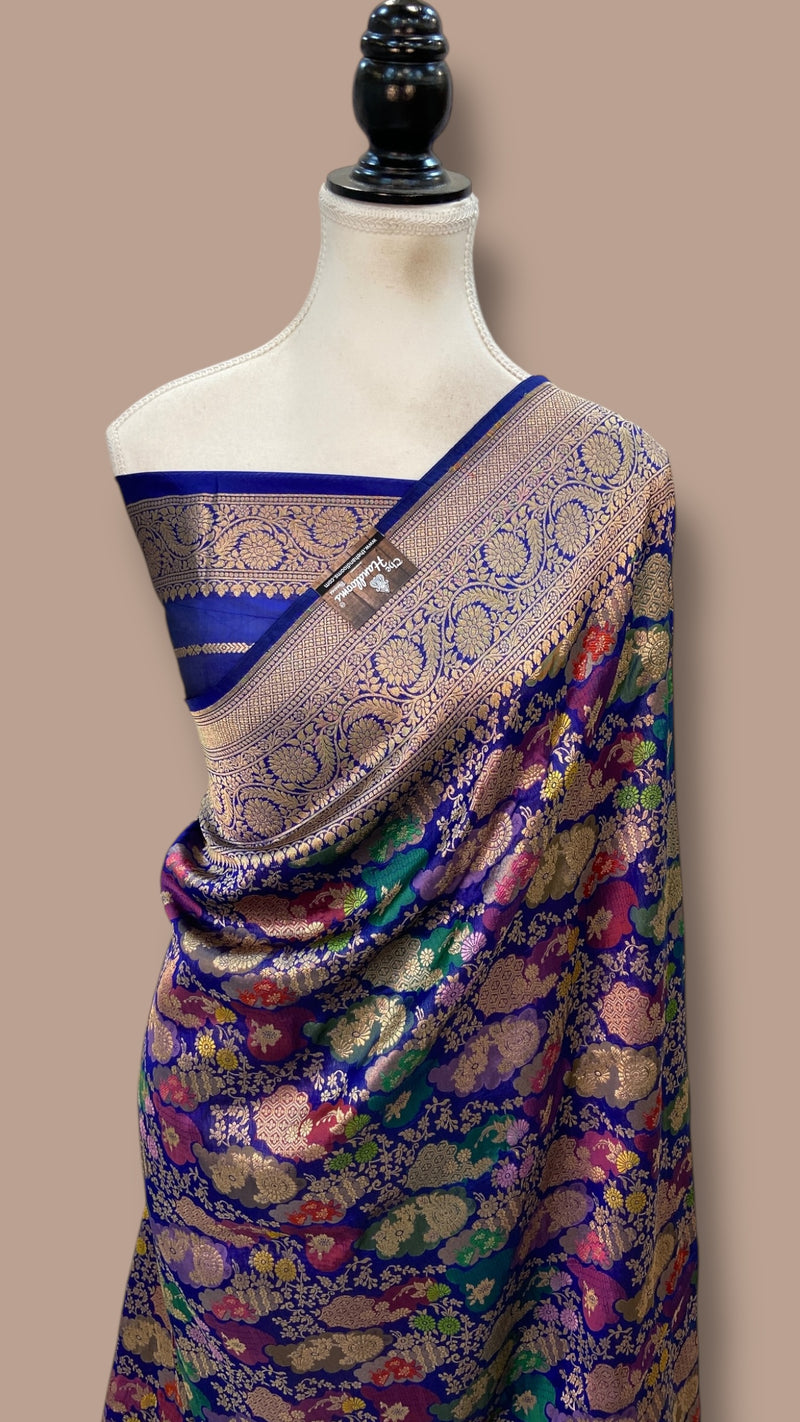 Multicolor Pure Katan Silk Banarasi Handloom Saree - All over Jaal Work With Rangkart - The Handlooms