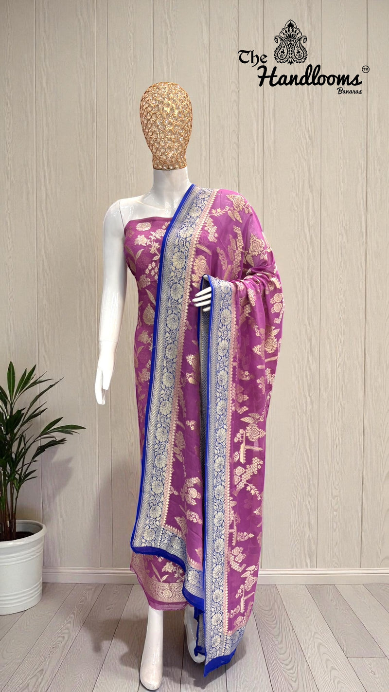 Khaddi Georgette Banarasi Dress material Water Zari - The Handlooms