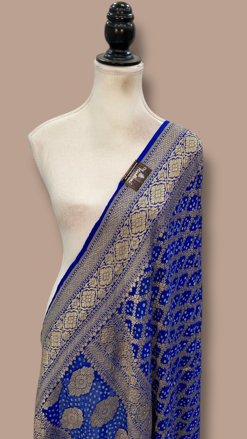 Pure Georgette Banarasi Bandhej Handloom Dupatta - The Handlooms