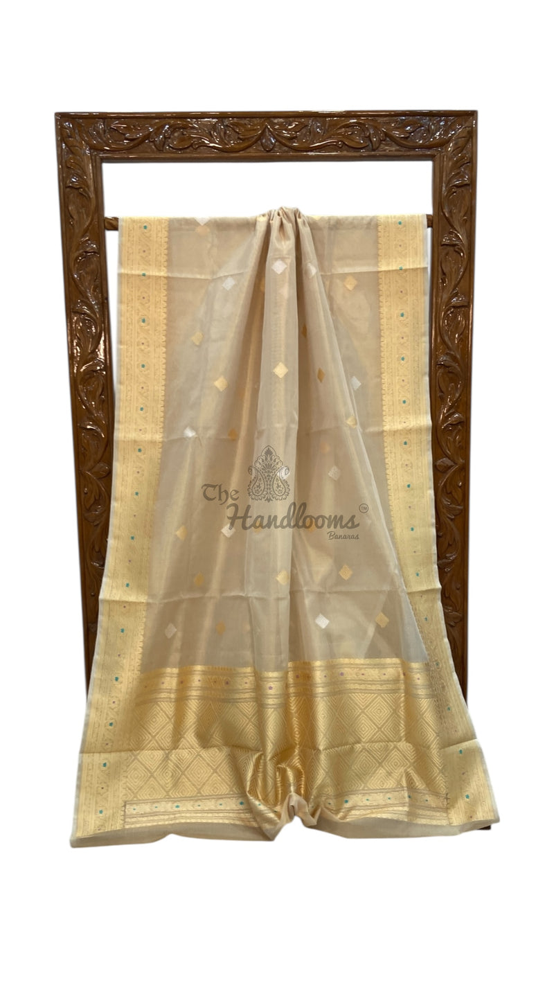 Pure Kora Tissue Handloom Banarasi All Over Kadua Motifs Saree - The Handlooms