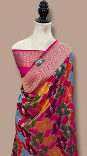 Multicolor Pure Katan Silk Banarasi Handloom Saree - All over Jaal Work With Rangkart - The Handlooms
