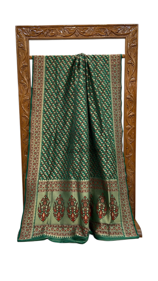 Regal Pure Katan Jamdani Silk Banarasi Saree – Handwoven Tanchui Brocade - The Handlooms