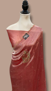 Pure Kora Silver Tissue Banarasi Saree with Handcrafted Boota, Moti, Mirror & Katdana Cutwork - The Handlooms