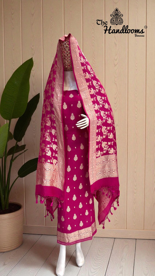 Pure Moonga Georgette Banarasi Dress material - The Handlooms